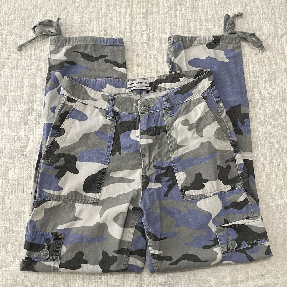 Urban Outfitters Women's 0 Cargo Y2K‎ Blue Gray Cargo Khaki Pants Ankle Ties